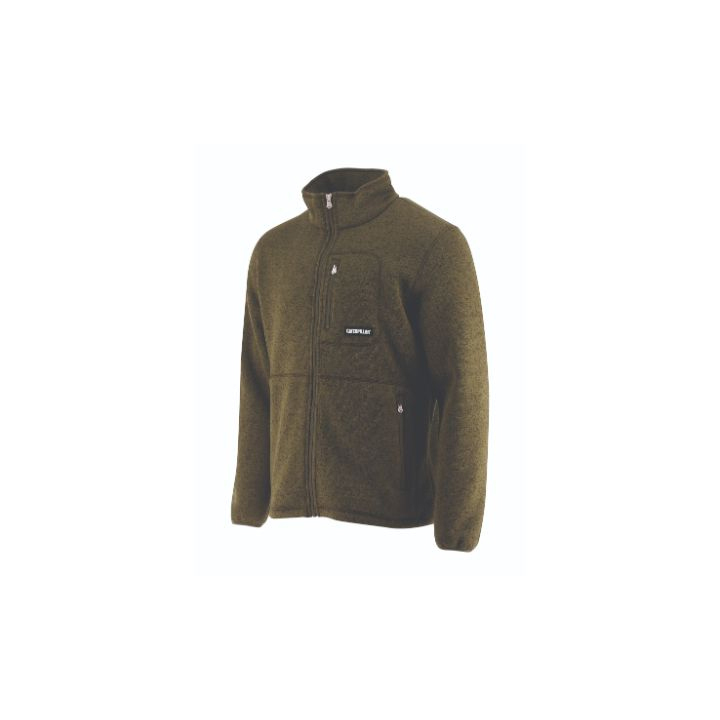 Caterpillar Clothing South Africa - Cat Men's Foundation Fz Pocket Fleece Jackets Olive FL9082415